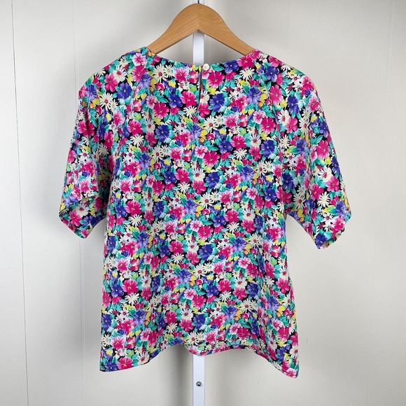 Vintage Impressions of California Bright Floral Boxy Short Sleeve Top Medium - Picture 5 of 7